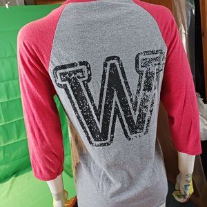 ways clothing 3/4 sleeves baseball grunge style red gray W tee t-shirt brand new